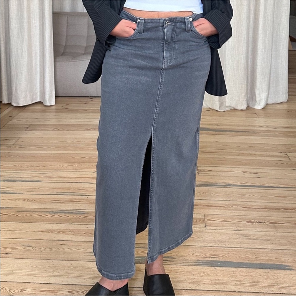 Gray Denim Maxi Skirt